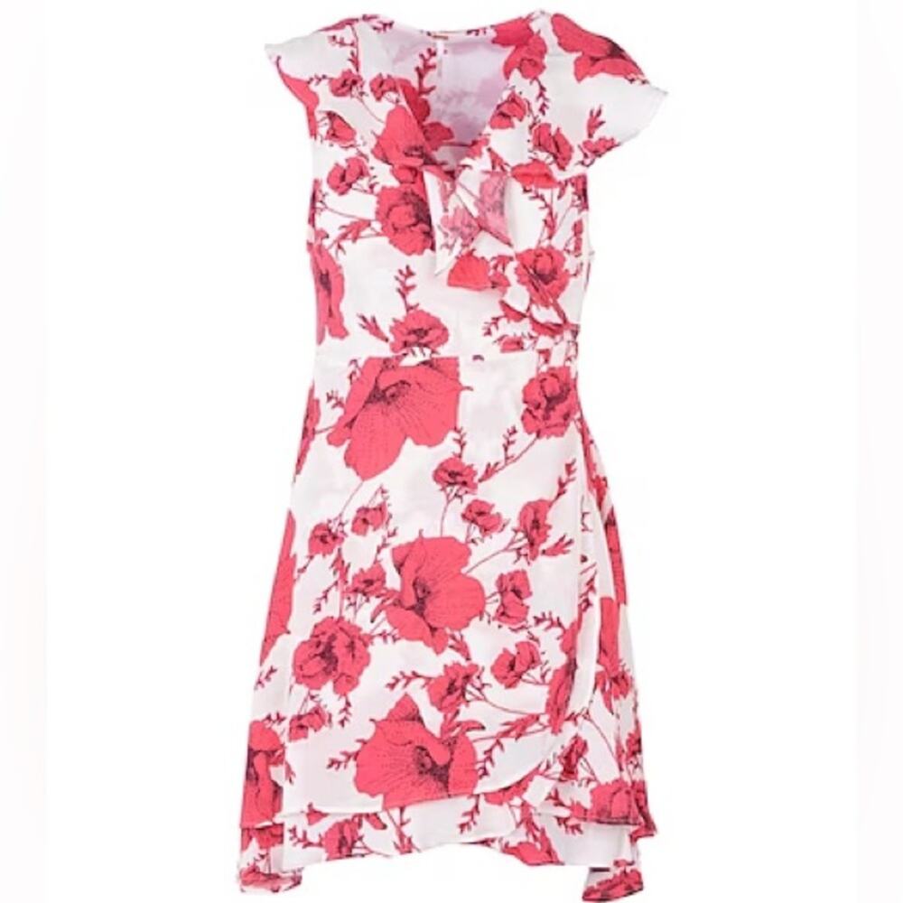 Free People French Quarter Cream Combo Red Floral Wrap Midi Dress Women Size MED